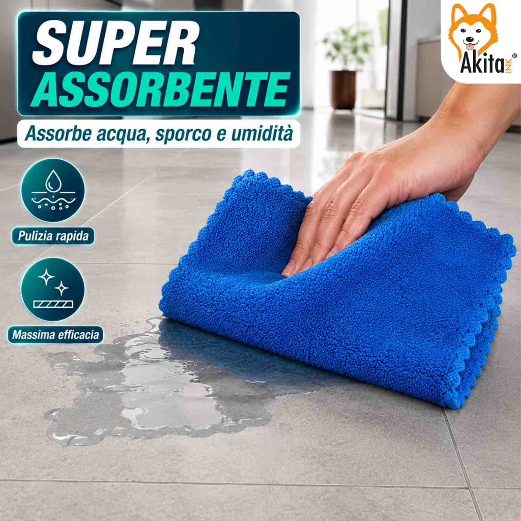 Akitaink 3 Panni Pavimenti Microfibra Doppia Azione 50x70 cm