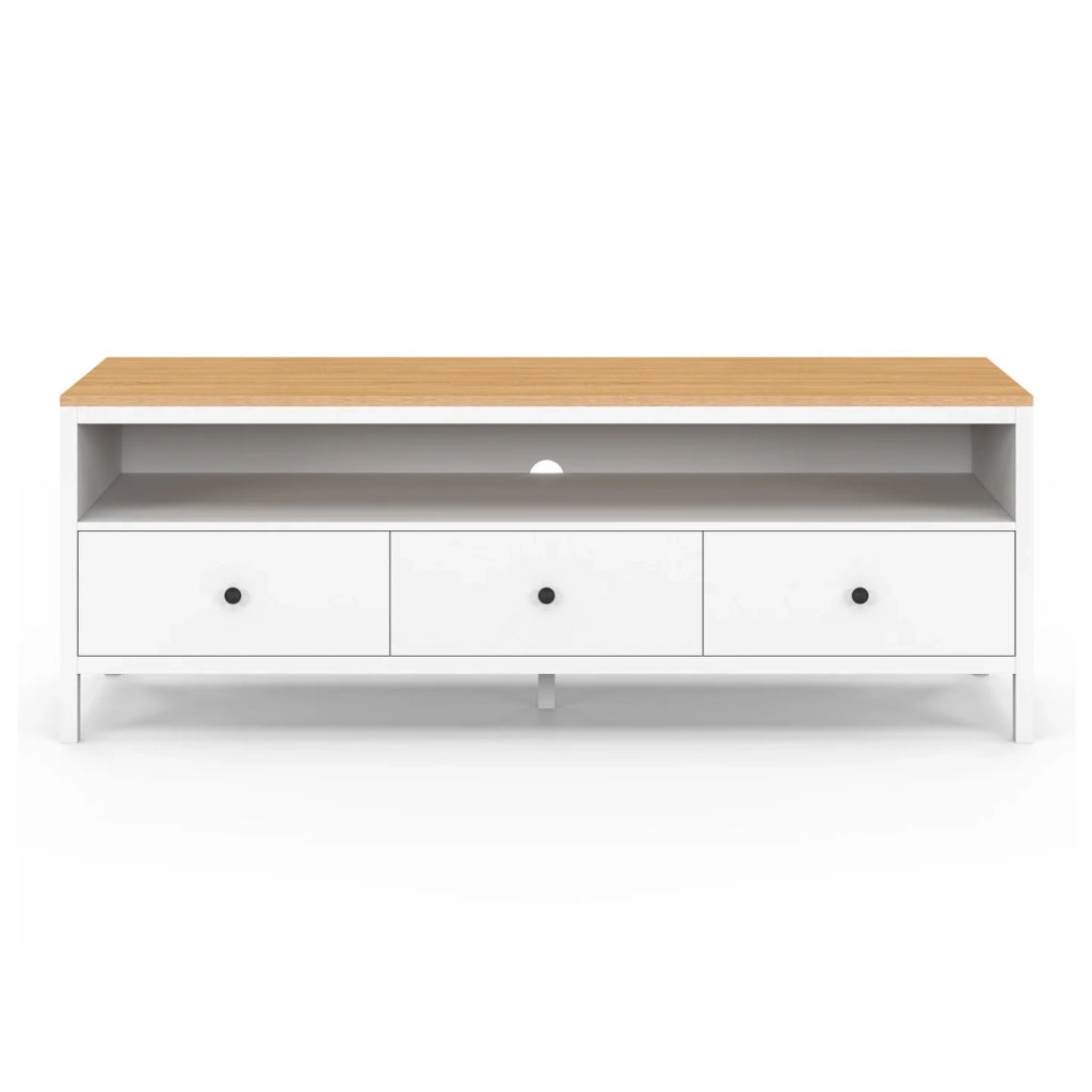 IDMarket - Porta TV ACHILLE 140 cm con 3 cassetti bianchi e piano in legno