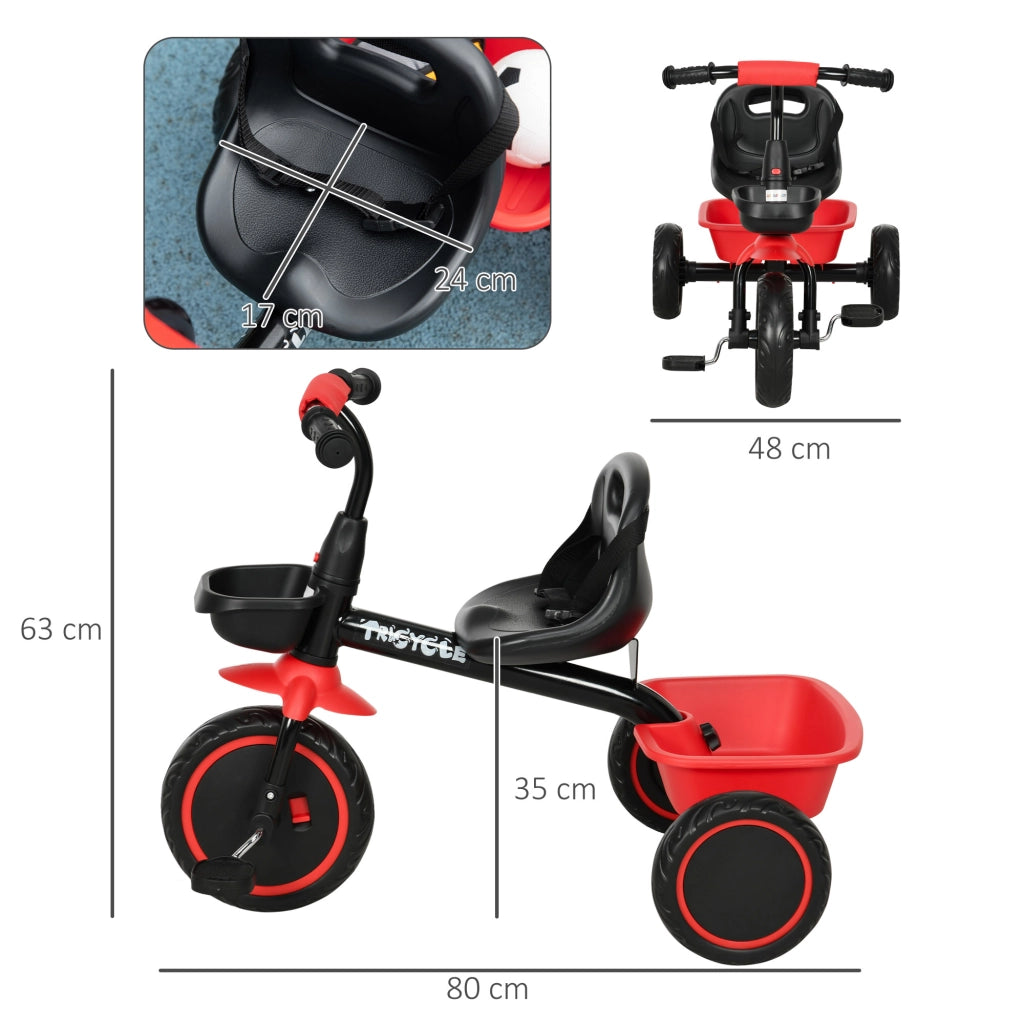 Triciclo evolutivo per bambini 2-5 anni ¨C Xylo ¨C sedile regolabile con cintura rosso e nero