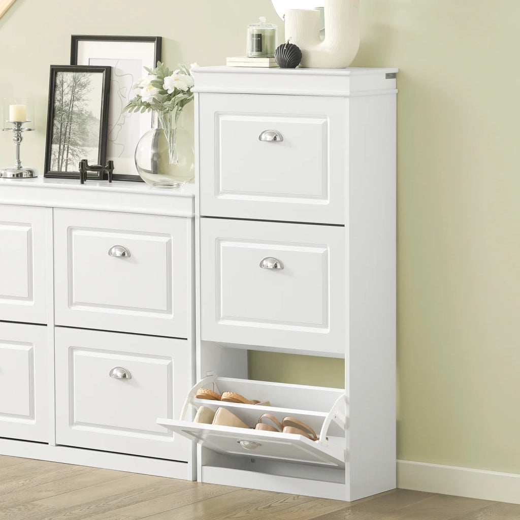 Scarpiera salvaspazio Slim con 3 ante Portascarpe Salvaspazio Regolabili 52x23x117cm Bianco FSR94-W