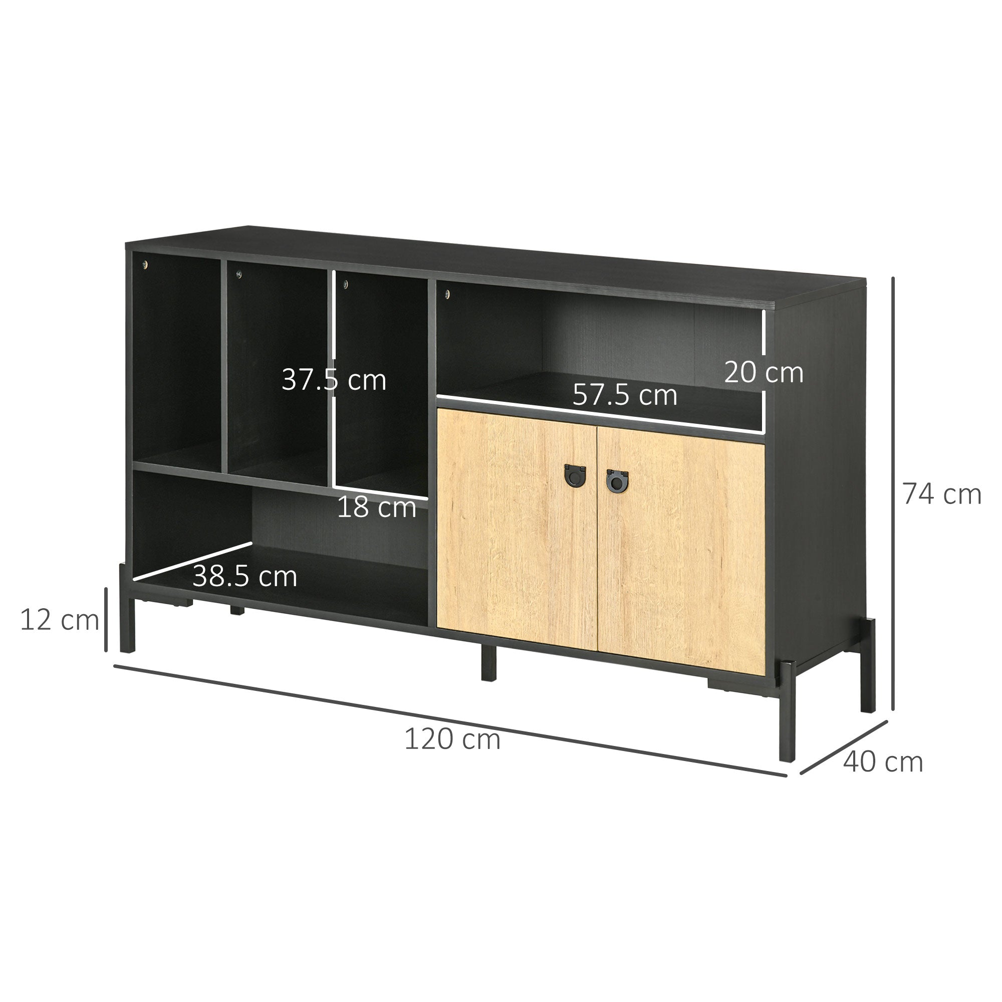 Mobiletto da Salotto 5 Ripiani 2 Ante 120x40x74 cm in Truciolato Nero