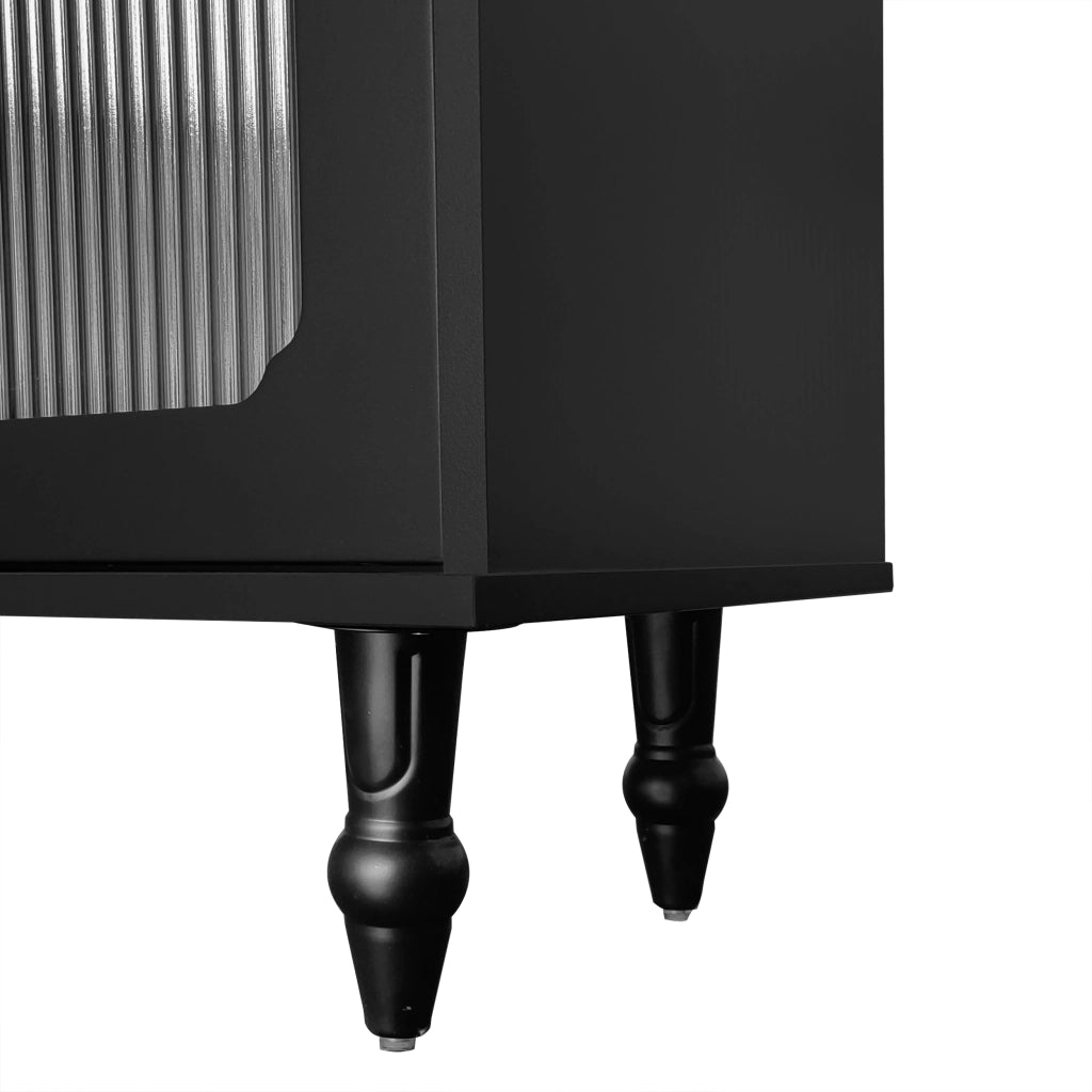 Mobile TV 175x38x55;5 cm; porte in vetro rigato e cassetti push-to-open; truciolare nero