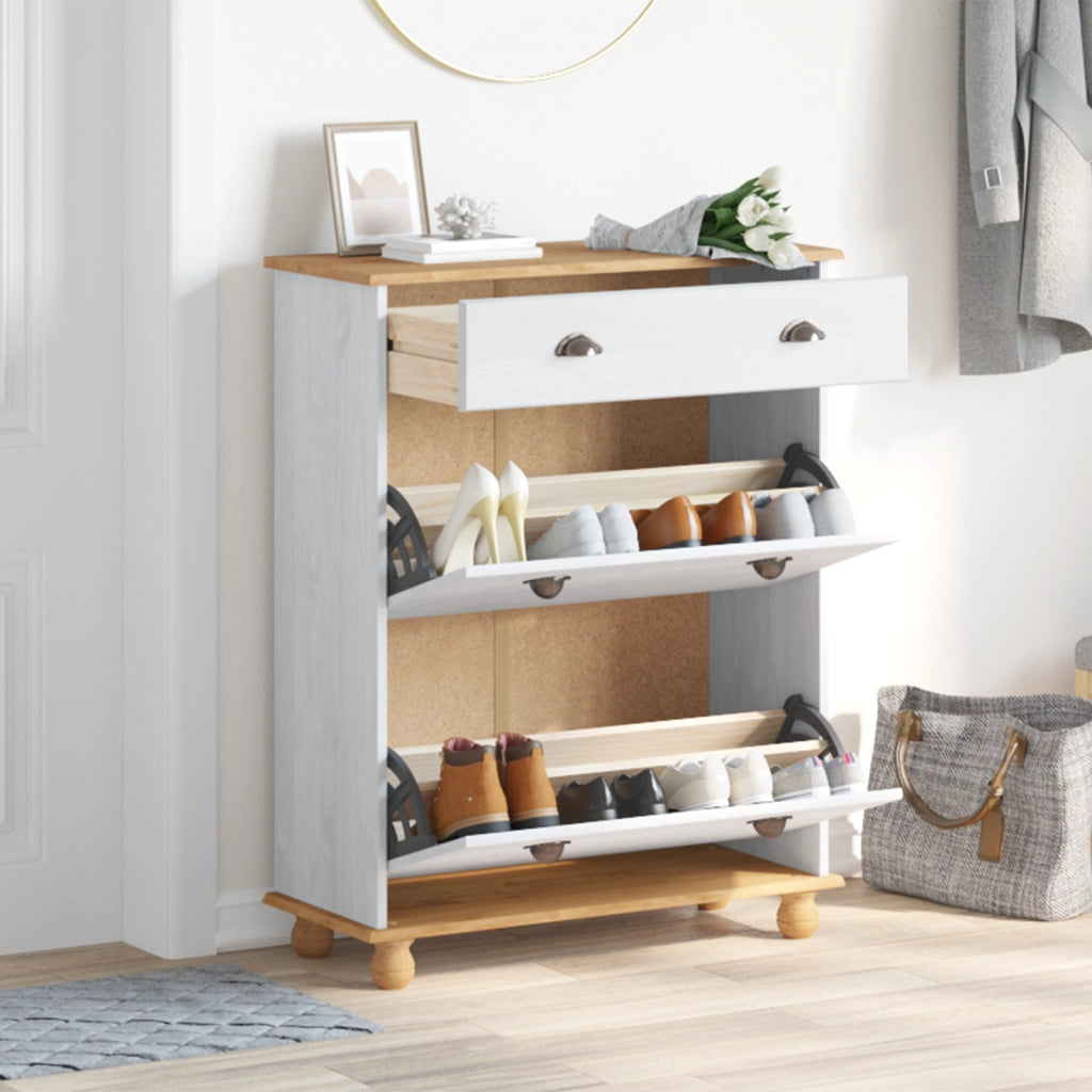 Armadio per scarpe ASKIM Bianco 85x35x108 cm in legno massello di pino