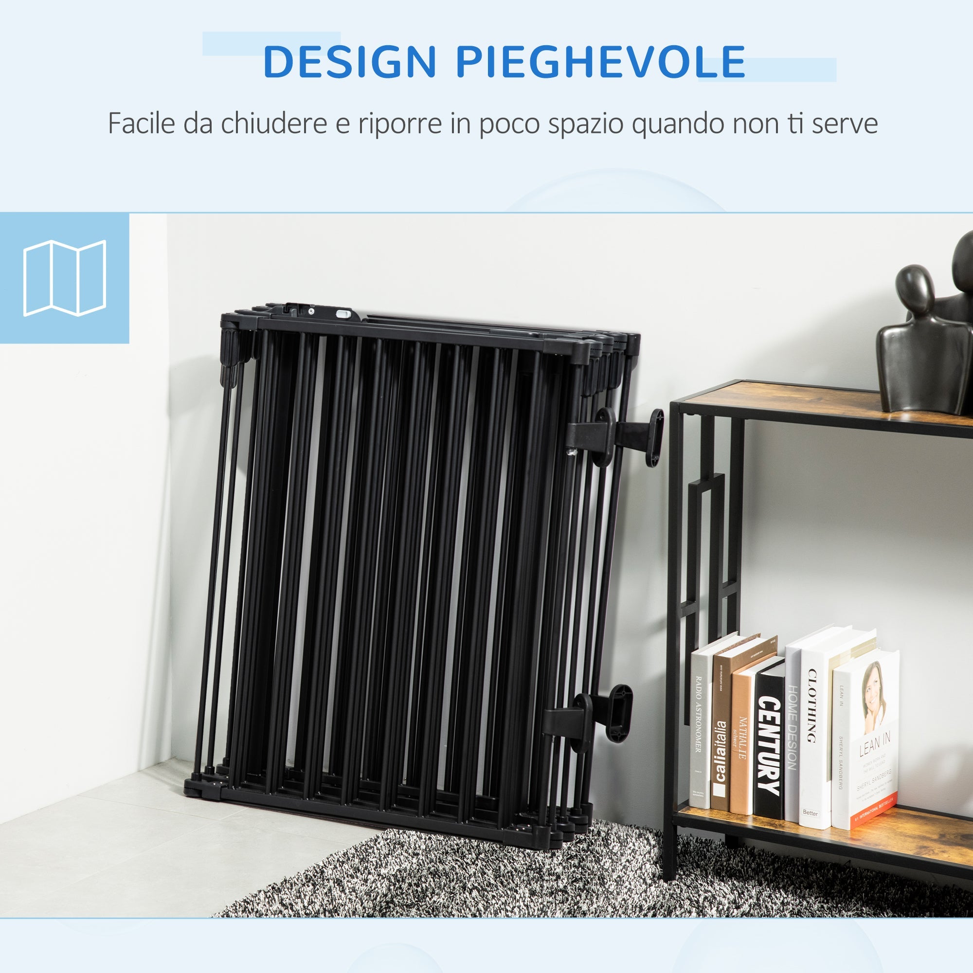 Recinto per Cani Gatti Pieghevole 482,5x2x76 cm 8 Sezioni in Acciaio Nero