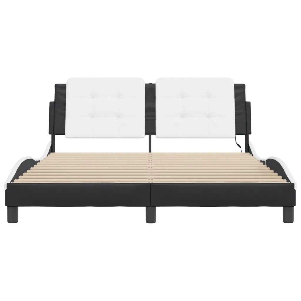 Letto matrimoniale | Letto per adulti | Giroletto con LED senza Materasso Zadar Nero e Bianco 160x200 cm