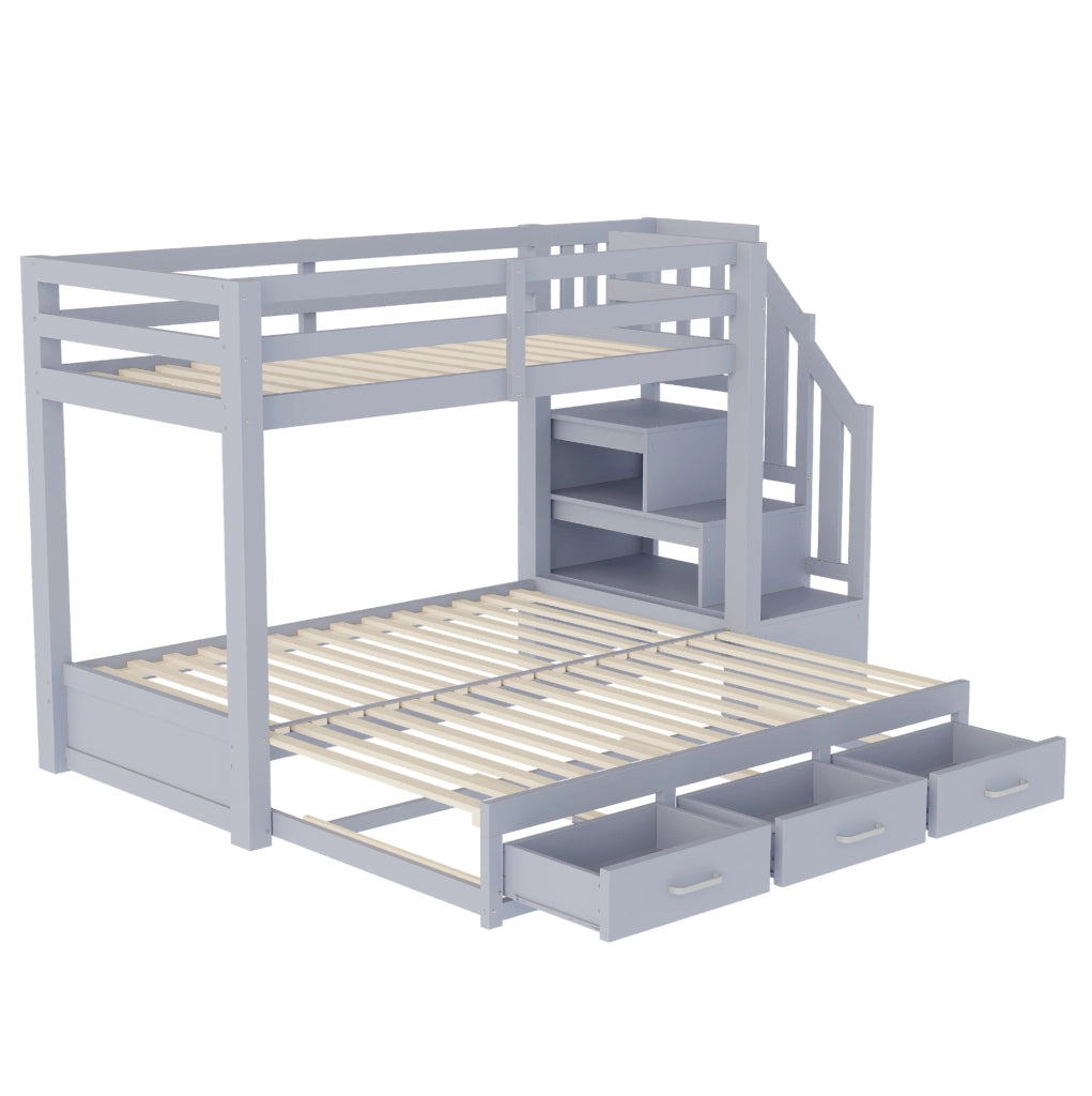 Letto a castello multifunzione con letto estraibile 90/200 cm; 3 cassetti; grigio