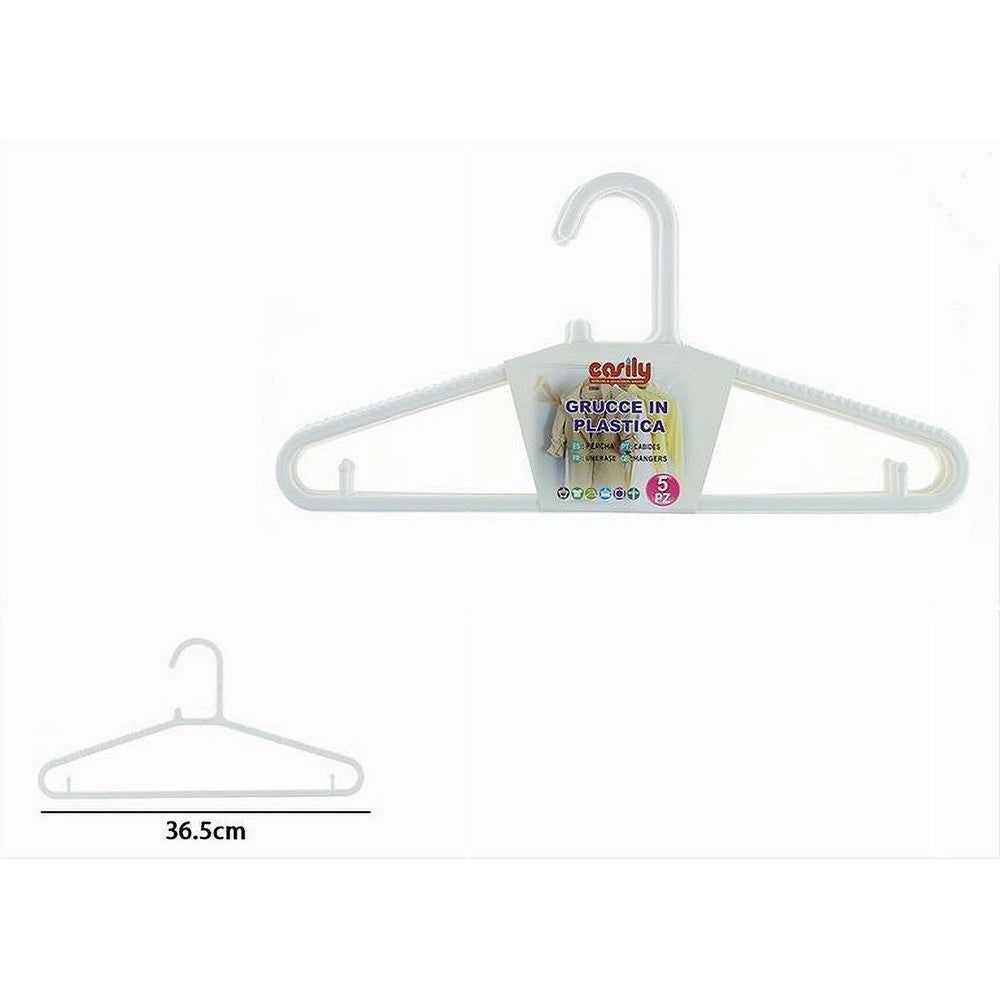 Trade Shop - Set 5pz Grucce Stampelle Appendiabito In Plastica Bianca Pantaloni Giacche 87688 -