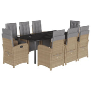 Set da Pranzo da Giardino 9 pz con Cuscini Beige in Polyrattan