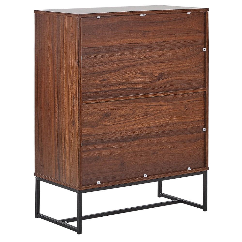 Credenza in legno scuro con gambe in metallo bianco Mobiletto 2 scomparti 4 ante 100 x 76 cm Mobili da soggiorno tradizionali moderni
