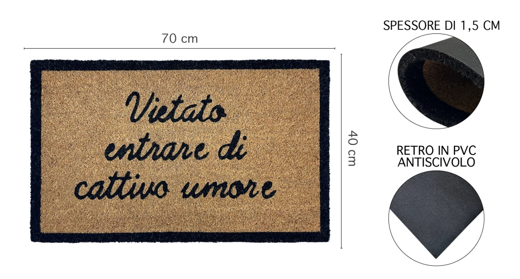 Zerbino Ingresso Casa In Fibra Di Cocco Con Base In Pvc  Dis1VietatoEntrare