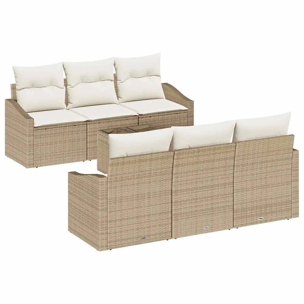 Set di divani con cuscino 7 pcs Beige e Crema polyrattan
