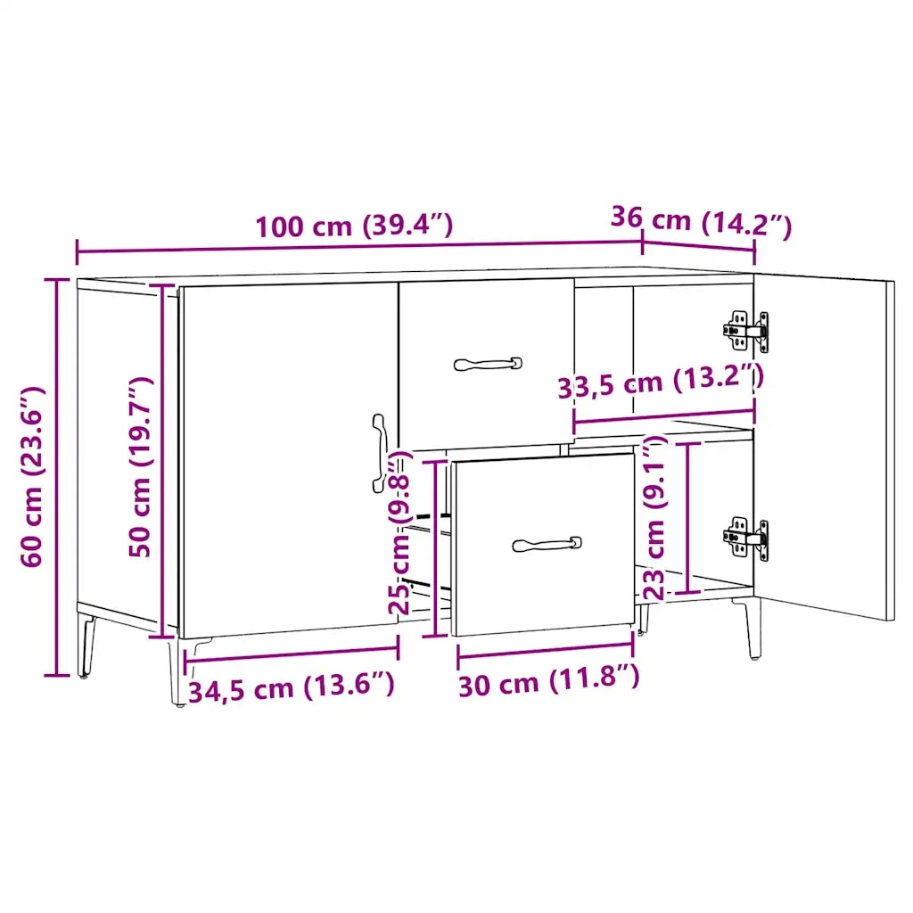 Credenza Rovere Artigianale 100x36x60 cm in Legno Multistrato 856905