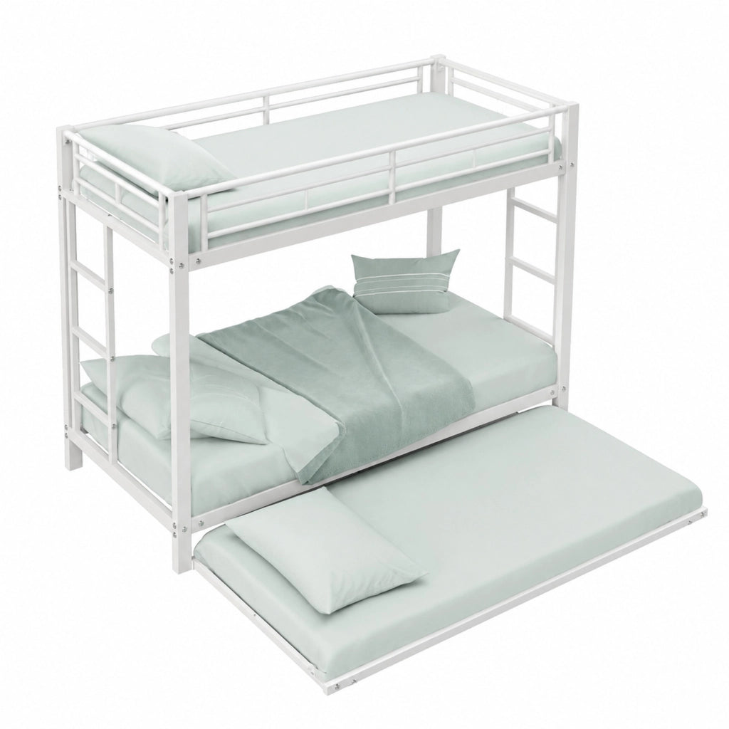 Letto a castello 90x200 cm in metallo con letto estraibile; bianco