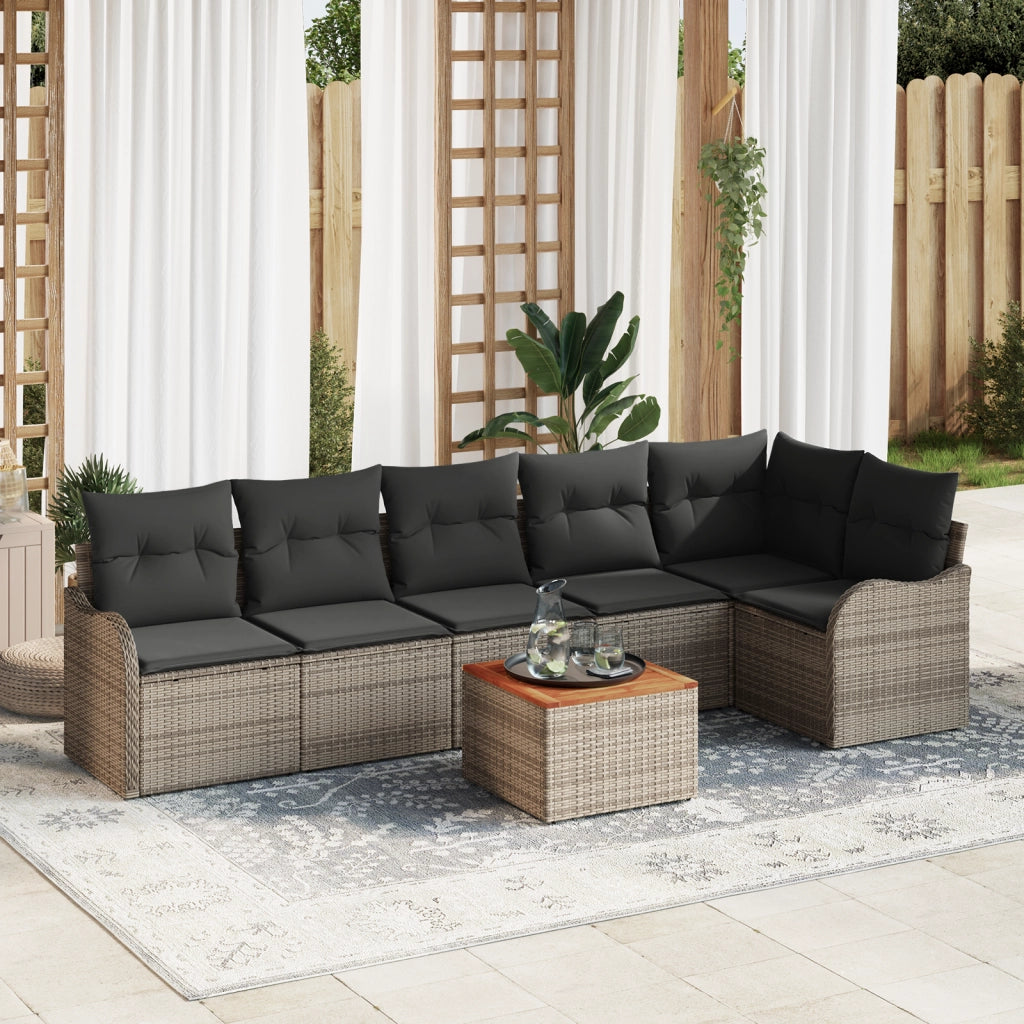 Set Divano Giardino 7 Pezzi con Cuscini Grigio Poli Rattan Acacia