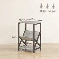 Tavolino da salotto contenitore a 3 livelli, con portariviste a V, struttura in acciaio, 40x30x61cm, Grigio scuro