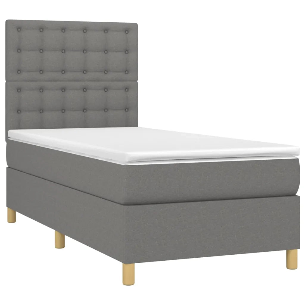 Letto a Molle Materasso e LED Grigio Scuro 90x200 cm in Tessuto 3135726