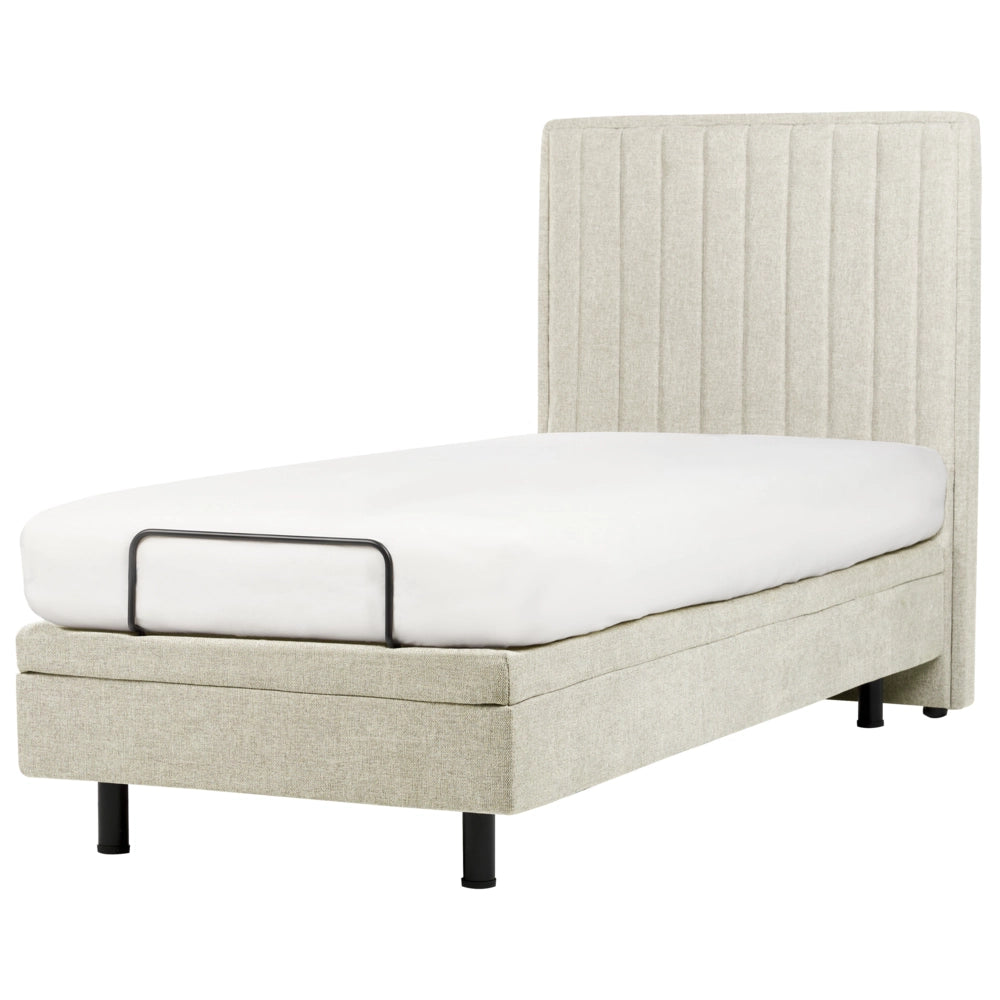 Letto Tessuto Beige chiaro Elettrico Regolabile con Telecomando 90 x 200 cm