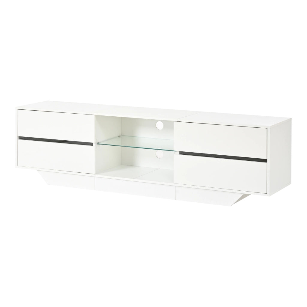Mobile TV sospeso 160 cm in finitura lucida bianca con LED RGB e ampio spazio contenitivo