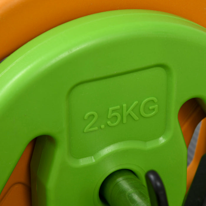 Set Bilanciere e Dischi da 20Kg Totali  6 Pesi 2 Clip di Fissaggio e Presa Antiscivolo in Metallo e PU Multicolore