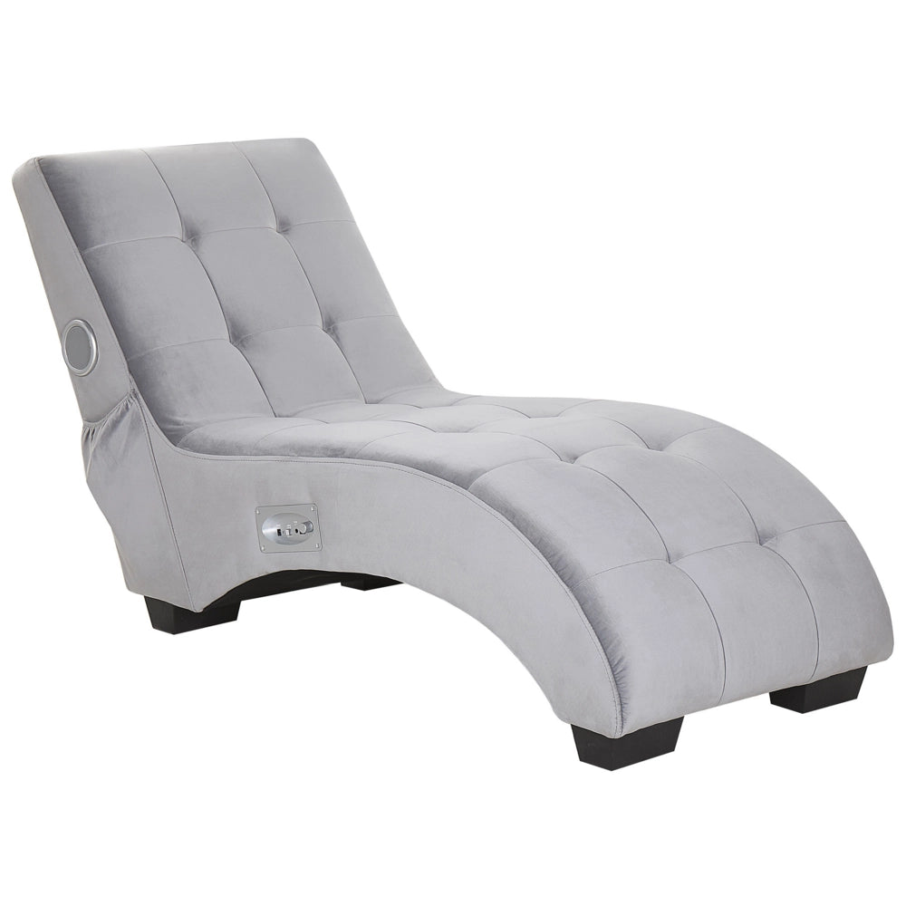 Chaise longue Altoparlante Bluetooth integrato in velluto grigio Caricatore USB Design moderno Divano curvo per 1 persona Soggiorno