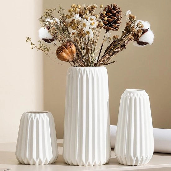 Set di 3 vasi in ceramica - design moderno boho e scandinavo - bianco neutro