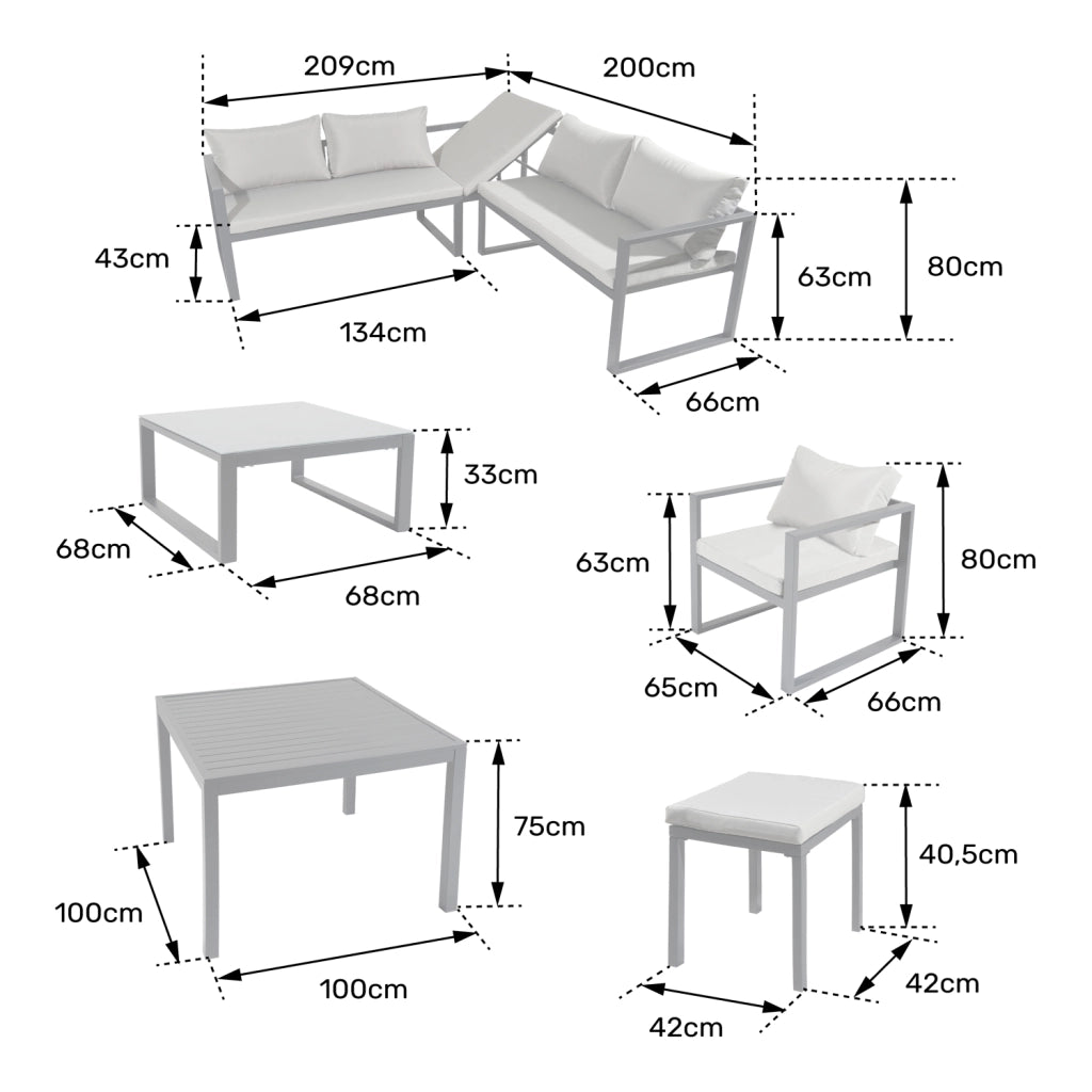 Set di mobili da giardino modulari IBIZA in tessuto grigio con 7 sedute - alluminio antracite