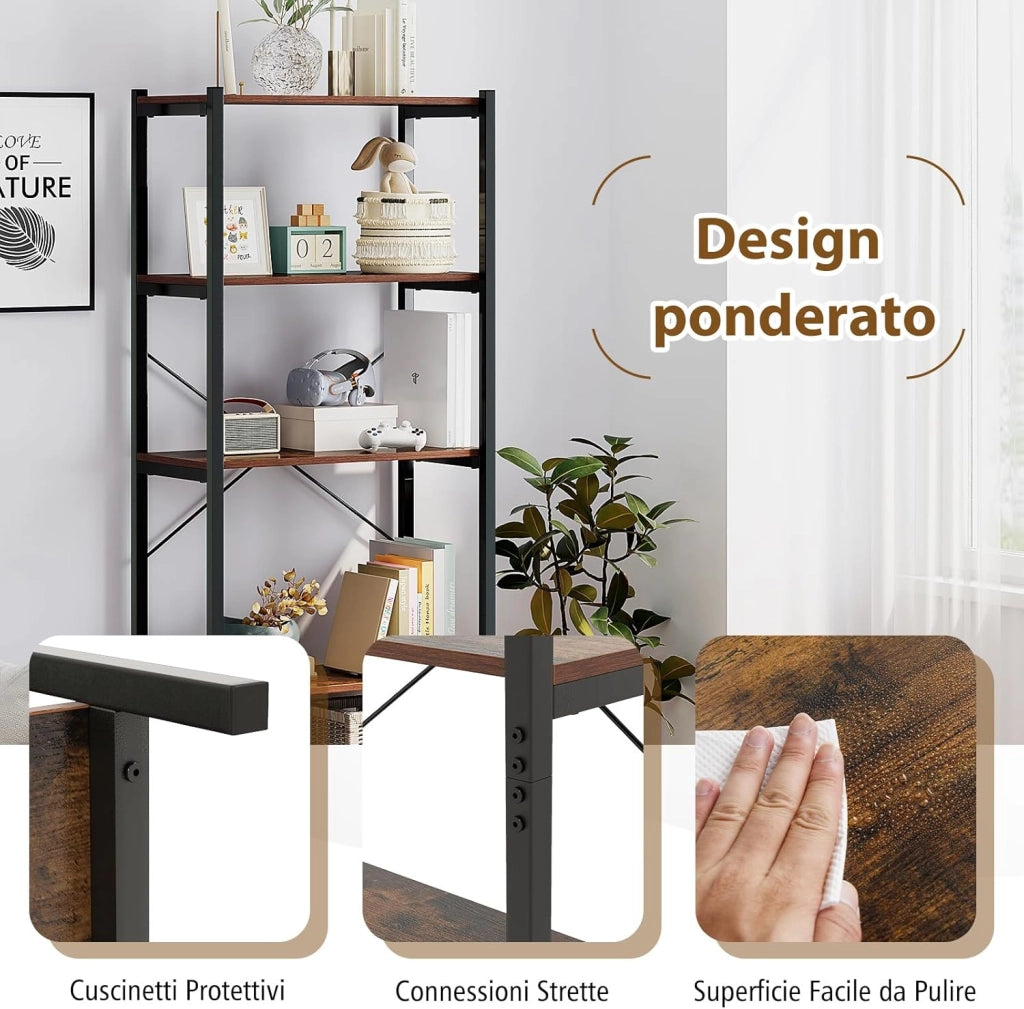Libreria a 5 Ripiani, Scaffale di Stoccaggio con Struttura in Metallo e Doppio Sistema Anti-Ribaltamento, Scaffale Autoportante per Ufficio Soggiorno Camera da Letto, 66x34x161 cm