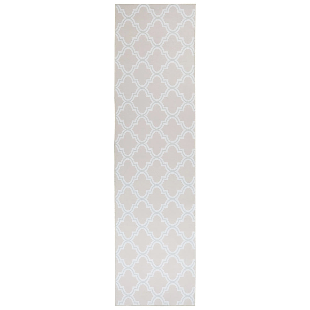 Tappeto passatoia beige poliestere 80 x 300 cm orientale quadrifoglio motivo soggiorno camera da letto decorazioni