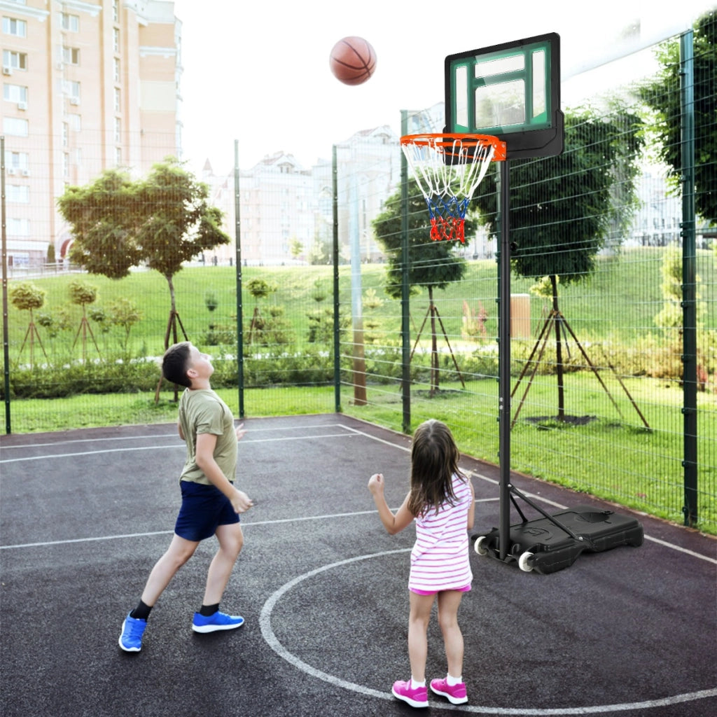 Canestro per bambini regolabile in altezza con incavo per pallone, Canestro basket portatile con ruote Verde-Ricreazione outdoor