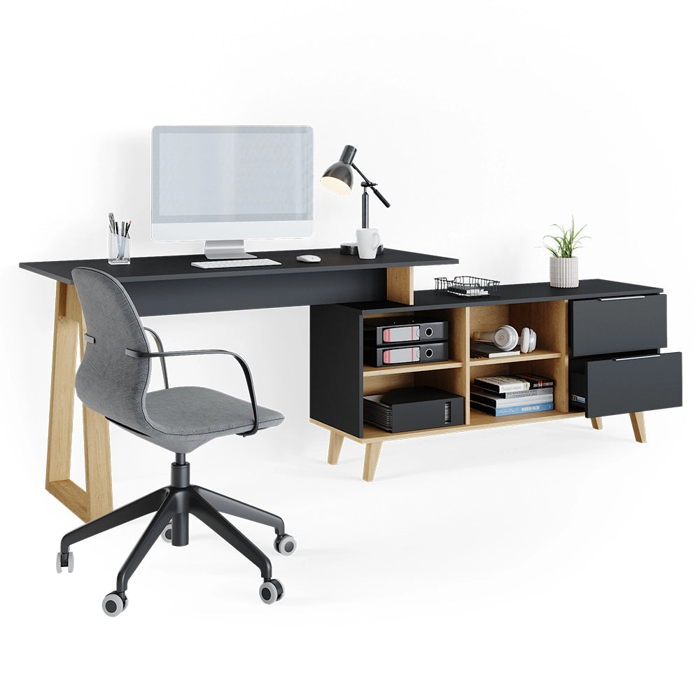 Vicco Scrivania Antracite 138 x 60 cm con cassetti, XXL