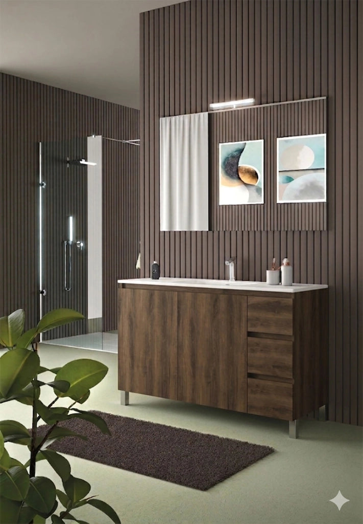 Mobile da Bagno a Terra con Lavabo 100 cm e Specchio Bali Light 2+3 Noce Scuro