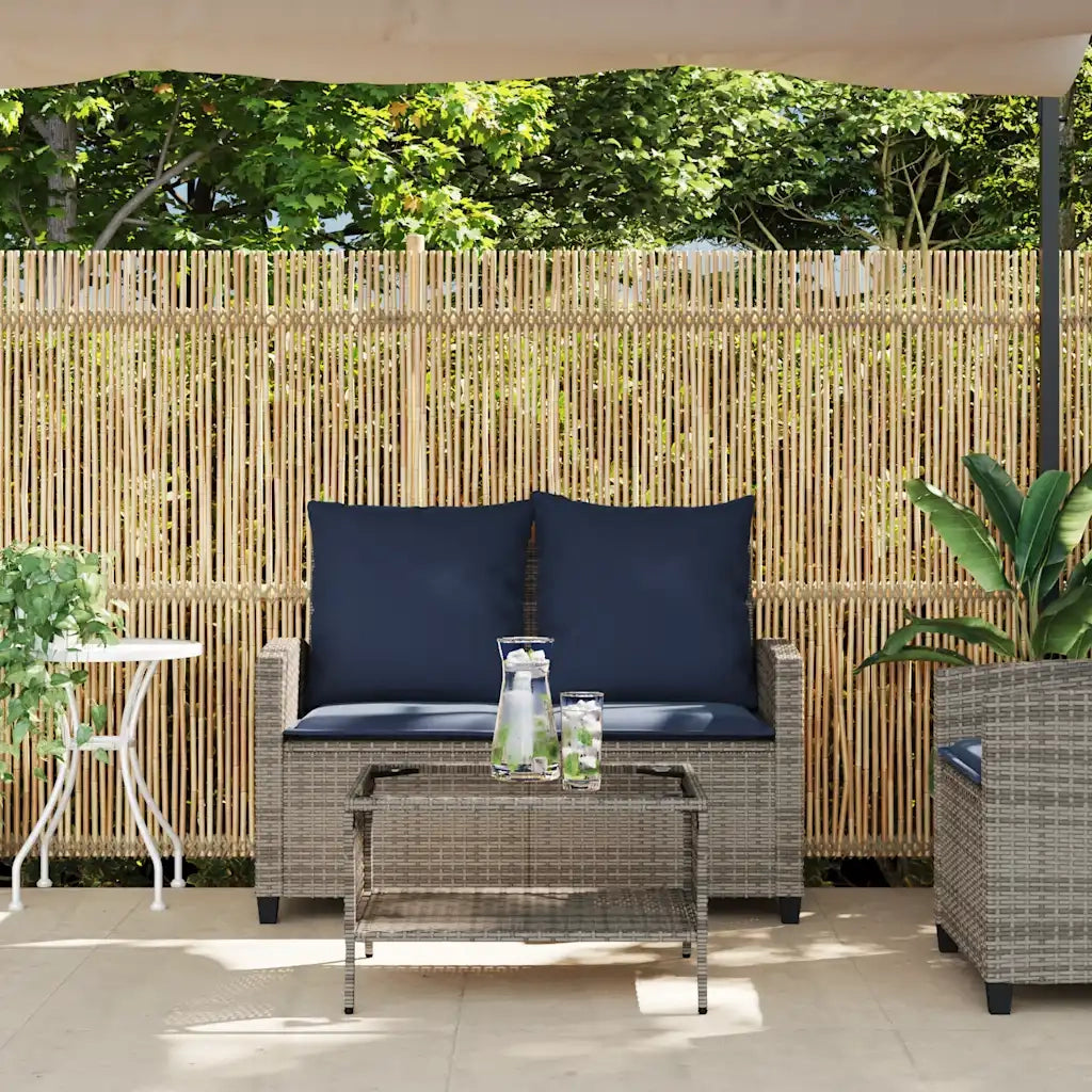 Divano da Giardino a 2 Posti Cuscini&Tavolo Grigio Polyrattan 4103852