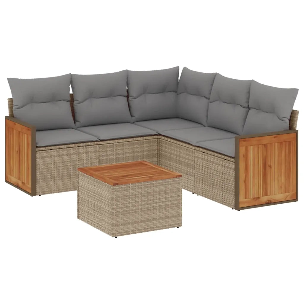 Set Divano da Giardino 6 pz con Cuscini Beige in Polyrattan 3260050