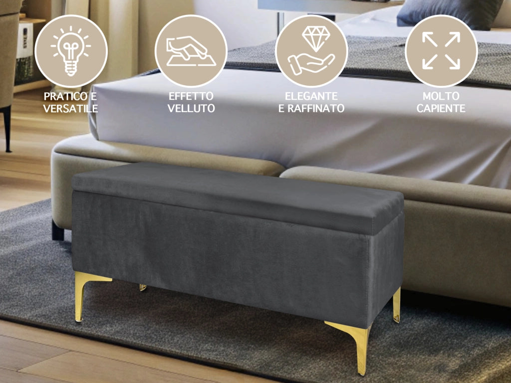 Pouf Panca Imbottita Divanetto In Velluto Contenitore PortaOggetti Panca Sgabello A Pie Di Letto Con Gambe In Metallo Dorato Cassapanca Ingresso Legno Massello Panchina  - Stone
