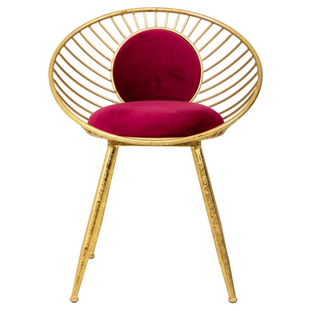 Sgabello imbottita rossa in metallo dorato 55x46x70h