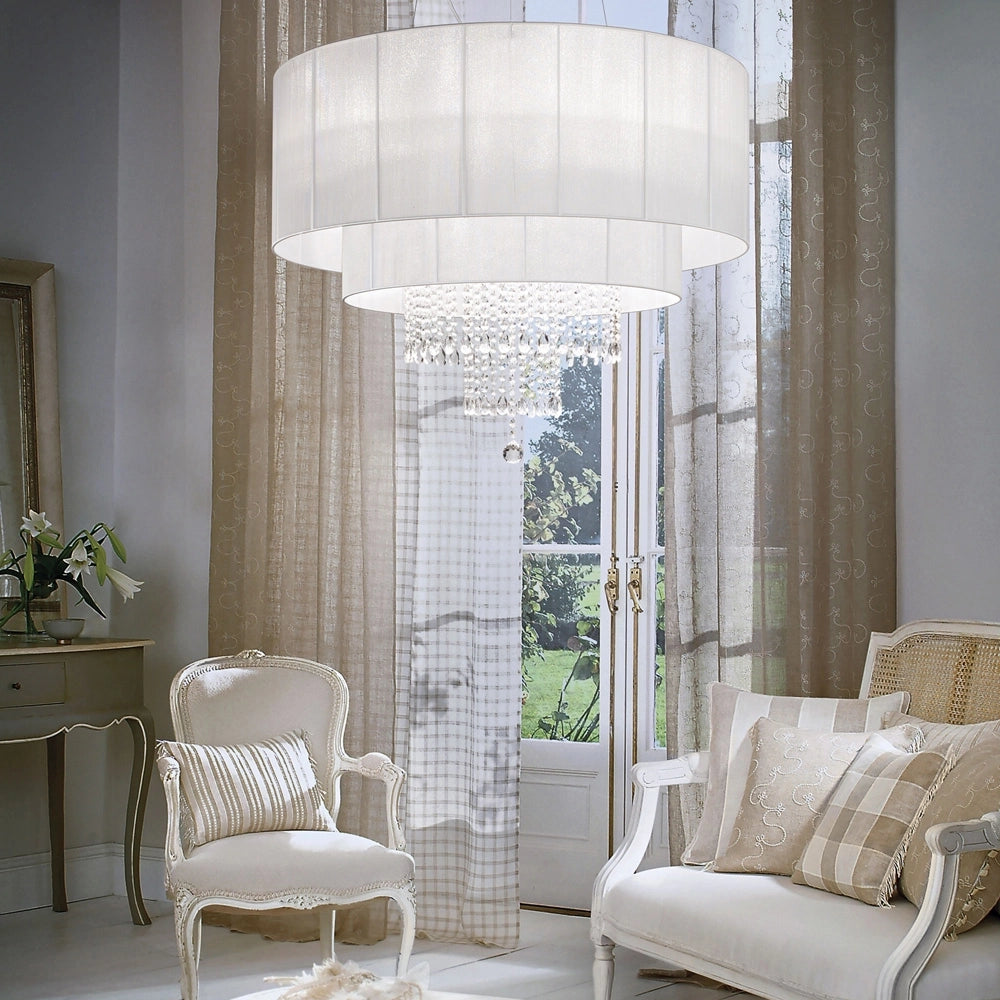 Lampadario Classico Opera Vetro,Tessuto,Cristalloistallo Bianco 10 Luci E27
