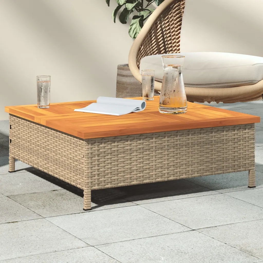 Tavolo da Giardino | Tavolino da esterno Beige 70x70x25cm in Rattan e Legno di Acacia