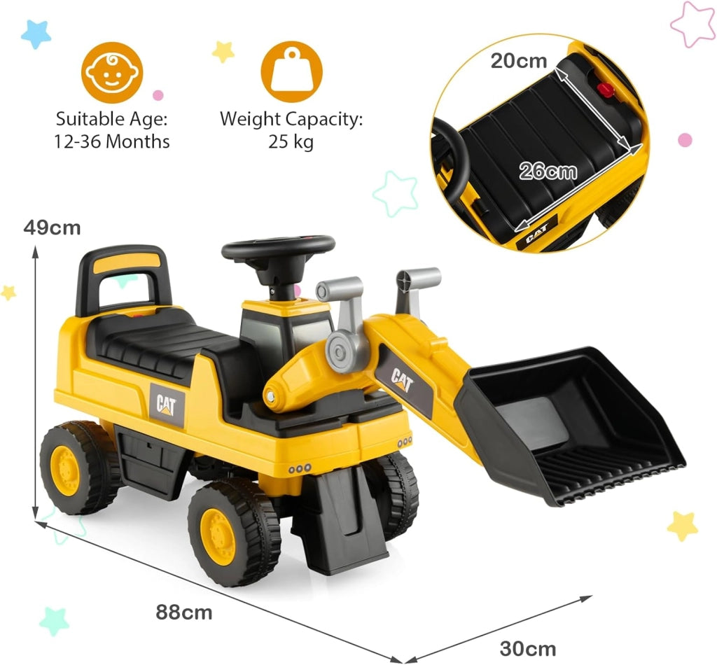 Escavatore per bambini, con pala girevole, auto antiscivolo con clacson, spazio nascosto e protezione antiribaltamento, escavatore per sedersi fino a 25 kg, portata per bambini a partire da 1