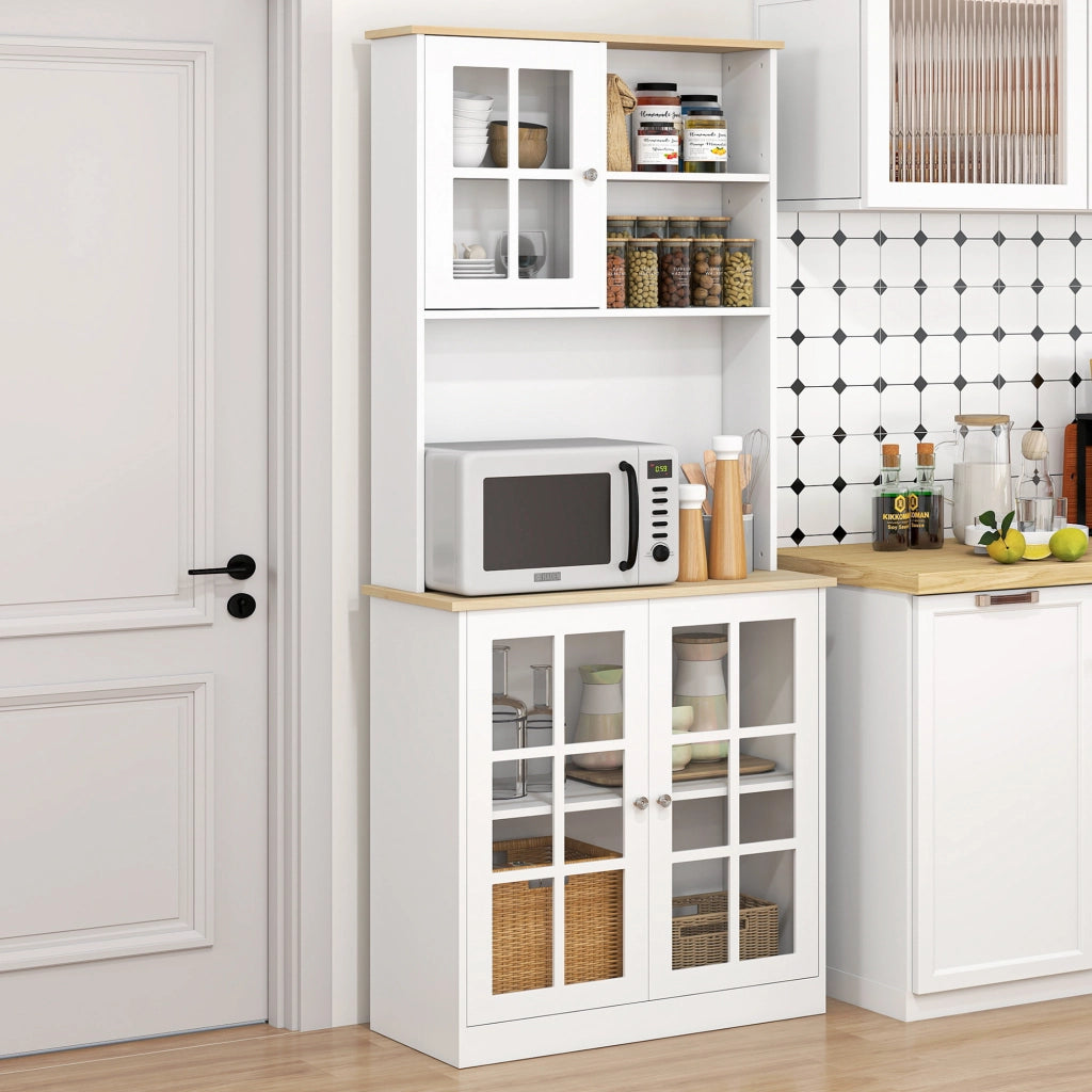 Mobile da cucina con ante a vetro ¨C zephmum ¨C 80x37x183 cm, bianco quercia