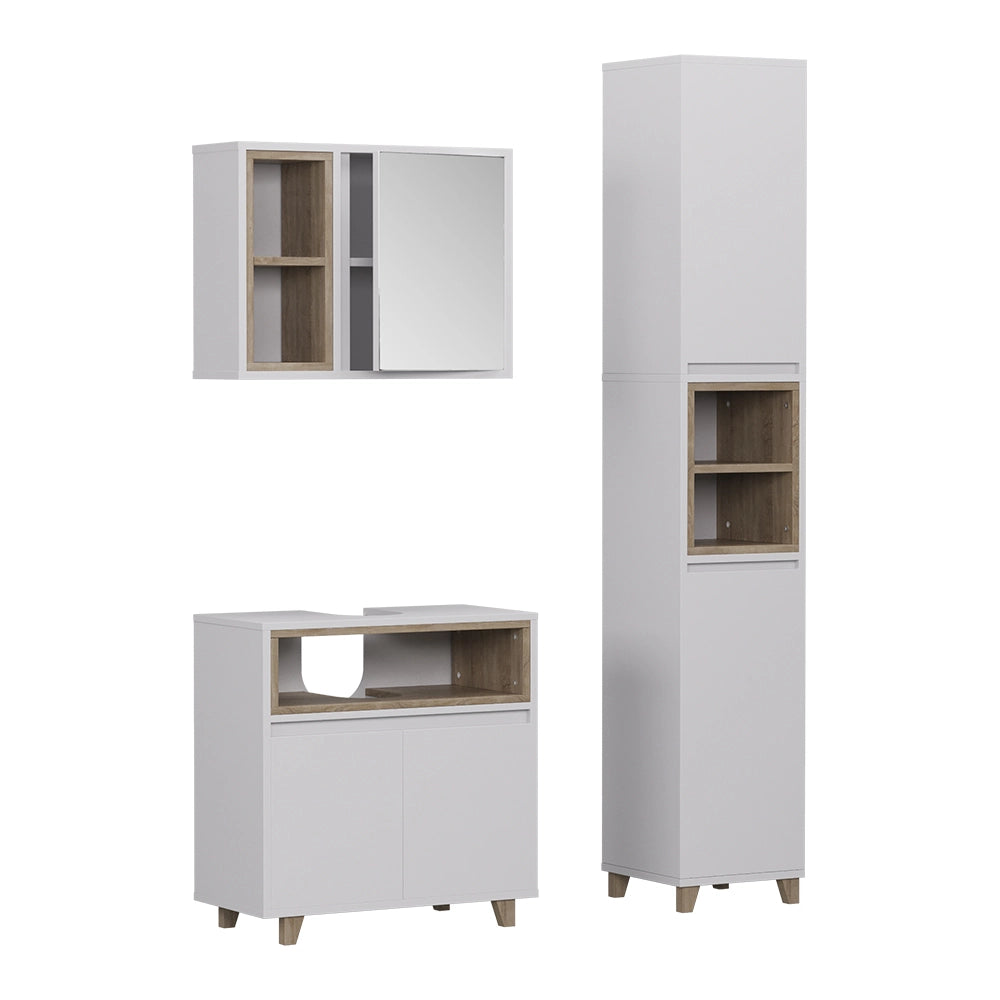 Vicco Set di mobili da bagno Bianco/quercia 3 parti con mobile alto