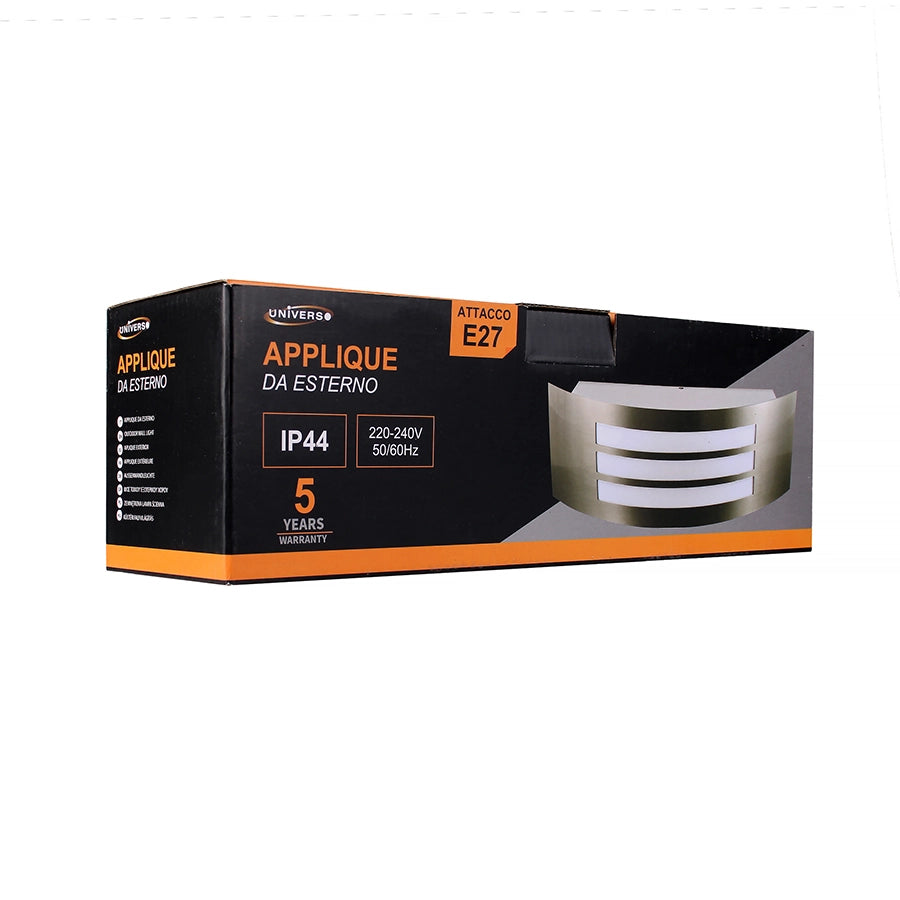 APPLIQUE PER LAMPADINE CON ATTACCO E27 PER ESTERNO - DESIGN MODERNO SEMICILINDRICO IN ACCIAIO E PVC