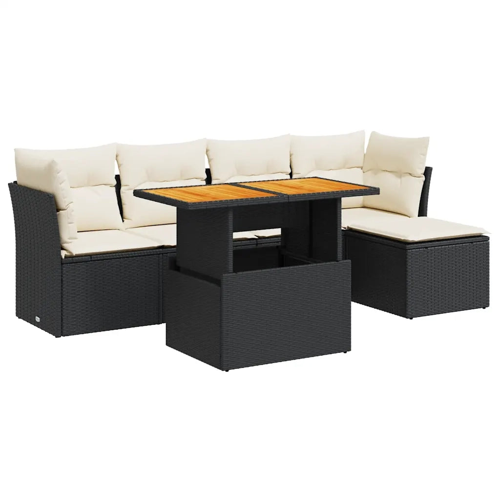 Set Divano da Giardino 6 pz con Cuscini Nero in Polyrattan 3326912