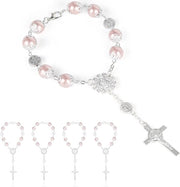 Cinturino di croce rosario - decorazione battesimale cattolica comunione - regalo di compleanno per ragazze - decorazione per il battesimo auto - 10 pezzi rosa
