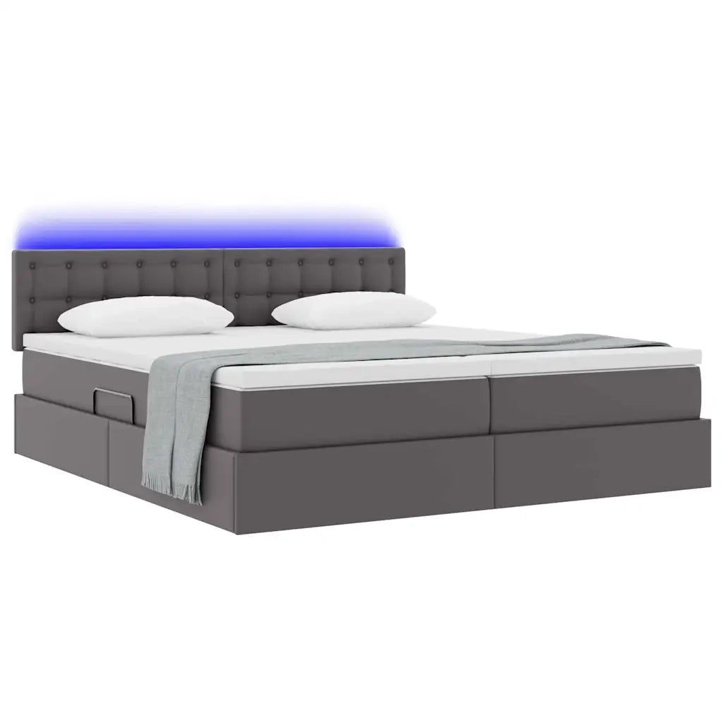 Letto con contenitore e LED Grigio 200 x 200 cm Pelle Sintetica 3371547