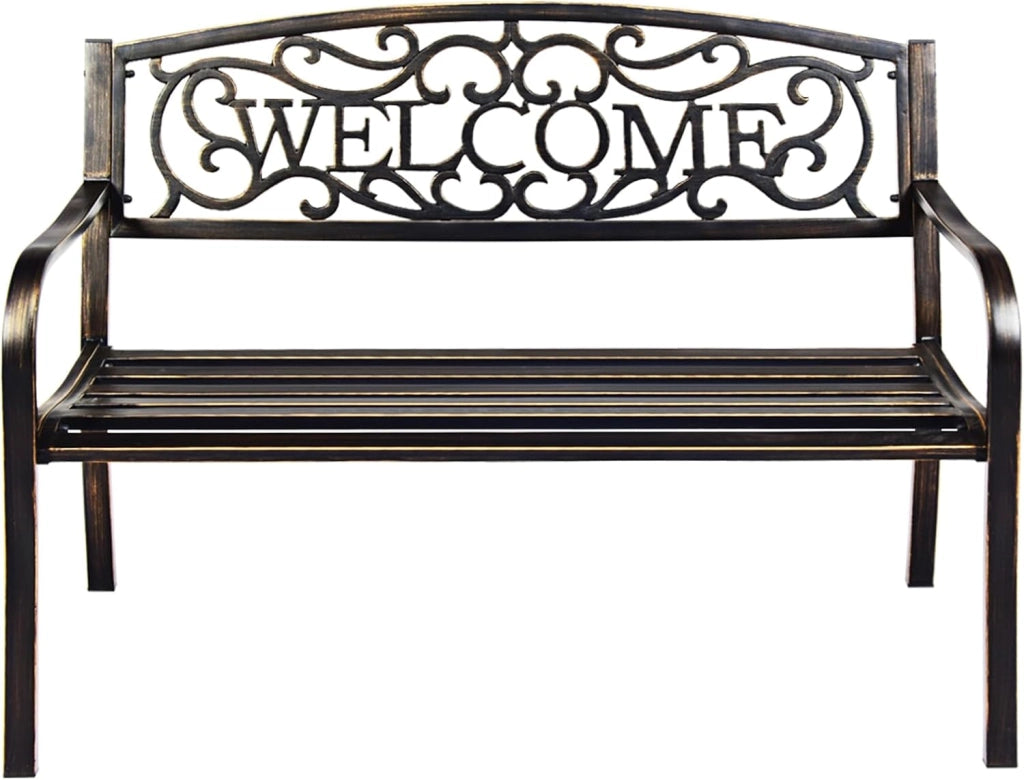 Panchina da Esterno, Panca di Metallo con Schienale Bello, Sedile Ampio e Braccioli Ergonomici, Panchina da Giardino, Balcone e Cortile, Portata 320 kg, 127 x 63,5 x 89 cm (Bronzo)