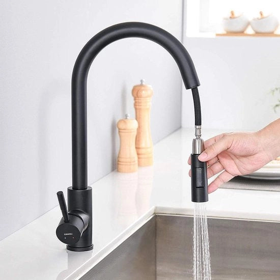 Hogedruk Keukenkraan a 360 Gradi Rotante - Uscibile - Flessibile - Miscelatore da Cucina - Doccia - 2 Tipi di Flessibile - Materiale in Acciaio Inox - Lavello con Gocciolatoio