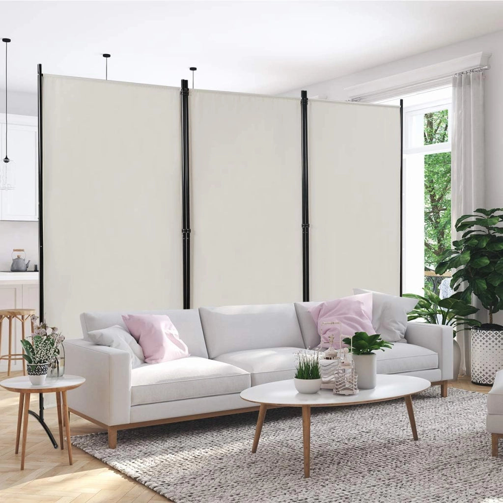 Paravento da Interno in Metallo, Separé Divisorio Interno Pieghevole con Piedini Stabili, Pannelli Divisori per Interni per Casa e Ufficio, 260 x 183cm, 3 Pannelli, Bianco
