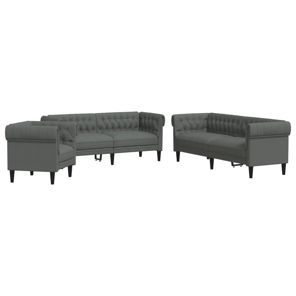 Set di Divani 3 pz Grigio Scuro in Tessuto