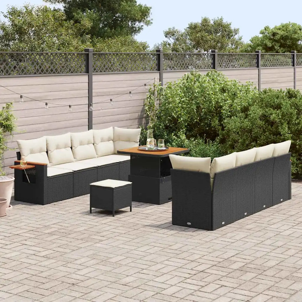 Set Divano da Giardino 12 pcs Nero e Crema polyrattan