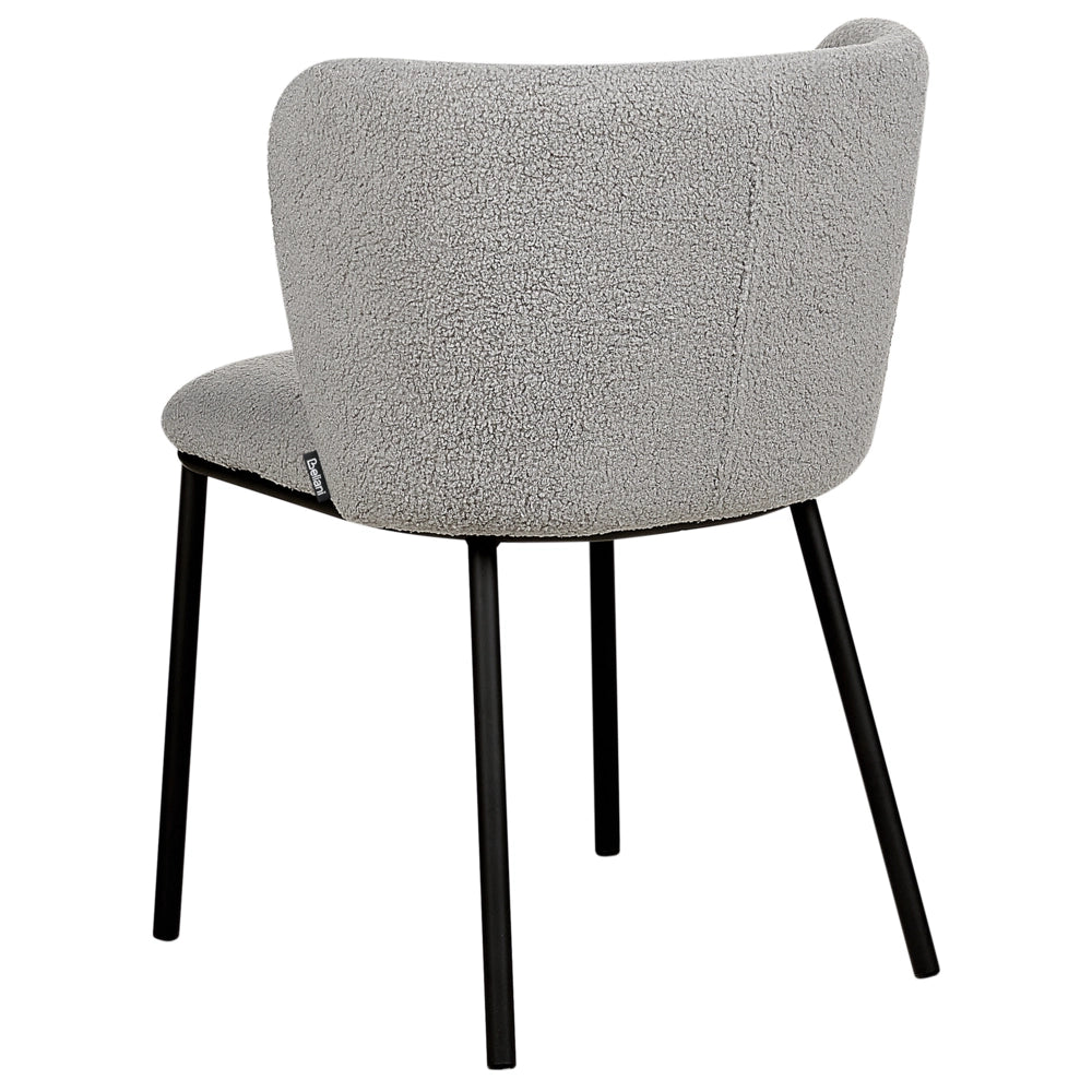 Set di 2 sedie da pranzo in bouclè grigio Rivestimenti in metallo nero Gambe senza braccioli Schienale curvo Design moderno e contemporaneo
